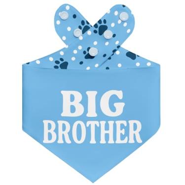 Imagem de THLOH Bandana Big Brother Dog com botões de pressão – Lenço reversível de camada dupla para anúncio de bebê, revelação de gênero, fotos de família, ajuste ajustável, presente (azul, pequeno)
