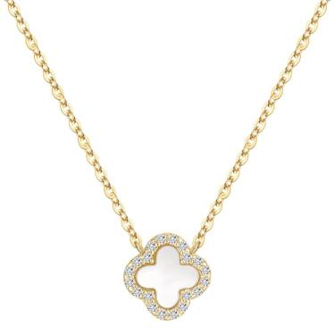 Imagem de Colar feminino com pingente de trevo de quatro folhas, prata esterlina/banhado a ouro, delicado e elegante, joia de trevo preto e branco, presente de dia dos namorados, aniversário para namorada