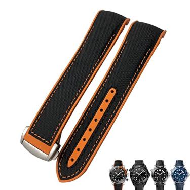 Imagem de OSGC 21mm 22mm Borracha Nylon Watch Band 19mm 20mm para Omega Strap Planet Ocean Seamaster 300 Pulseira de Borracha (Cor: Preto Nylon Laranja-01, Tamanho: 22mm)