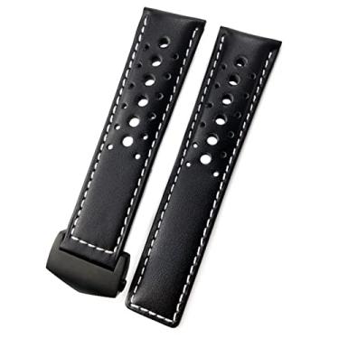 Imagem de BCMCBV 21/22mm Pulseira de relógio de couro de bezerro adequada para TAG Heuer MONACO Carrera AUTAVIA Aquaracer 300 Preto Vermelho F1 Pulseira de couro de vaca (Cor: preto branco -