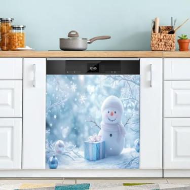 Imagem de xigua Linda capa magnética de boneco de neve de Natal, adesivos magnéticos decorativos antiarranhões para painel de geladeira e lava-louças, decoração personalizada de cozinha doméstica 58 x 66 cm