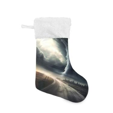Imagem de ATTX Meias de Natal Tornado Pretas, Suportes de Presente Brancas de Pelúcia para Decorações de Festas de Férias (17,7 polegadas, Pacote com 2) #513