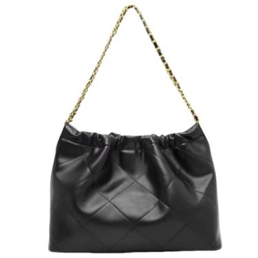 Imagem de XinYiQu Bolsa de ombro feminina grande bolsa clutch couro PU leve bolsas moda corrente Hobo Bolsas, Preto 01