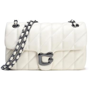 Imagem de Bolsa tiracolo acolchoada para mulheres moderna - Bolsa de ombro feminina de couro, bolsa de mão de designer para noite com alça de corrente, Bege - 1