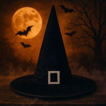 Imagem de Chapéu Bruxa De Luxo Veludo Fivela Com Strass Fita Decorativa Festas H