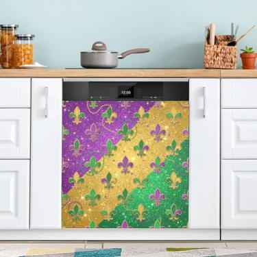 Imagem de ATTX Ícones de glitter Mardi Gras capa de ímã de lava-louças | Adesivo decorativo de eletrodomésticos de 58 x 66 cm para armários domésticos e eletrodomésticos (293)