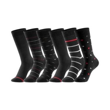 Imagem de Meias Sociais Masculinas plus Size Pretas 6 Pares Algodão Macio Compre