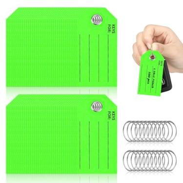 Imagem de 100 etiquetas de chave vermelhas com etiquetas etiquetas de papel branco com anéis 3,3 x 6,9 cm etiquetas de chaveiro para escrever em massa etiquetas de etiquetagem de bagagem para marcadores de