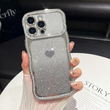 Imagem de ZTOFERA Capa de diamante brilhante para iPhone 14 Plus/15 Plus, moldura ondulada encaracolada com cartão de padrão gradiente, TPU macio fino e capa protetora completa para câmera, design bonito e