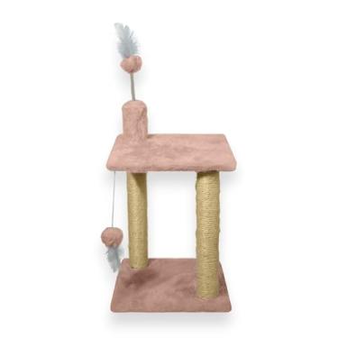 Imagem de Arranhador para Gatos Plataforma Dupla com Brinquedo com Bola de Pelúcia Sisal Natural e Base Revestida em Pelúcia Alta(Rosa)