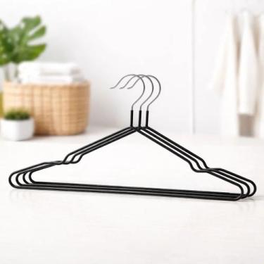 Imagem de Cabide de Aço Emborrachado Preto - Zein Importadora, 3 Peças