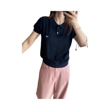 Imagem de Camisa Polo Slim Feminina De Verão Moda Coreana Camiseta De Manga Curt