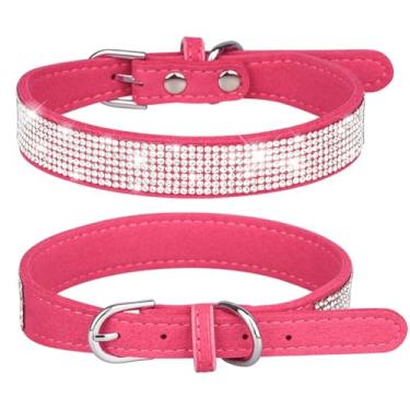 Imagem de Coleira de diamante rosa choque para cães pequenos coleira de gato filhote de cachorro brilhante menina cristal glitter colar de gato animal de estimação ajustável para PP, médio, fêmea, macho, P