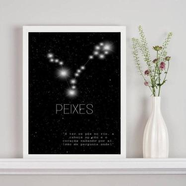 Imagem de Quadro Decorativo Signo Peixes 45x34cm - Vidro e Moldura Branca