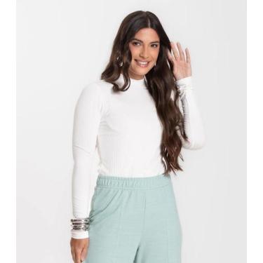 Imagem de Blusa Manga Longa Feminina Canelada Select Bege, GG, Bege