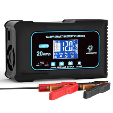 Imagem de Haisito Carregador de bateria inteligente de 20 Amp (12 V/24 V), [atualizado em 2026] Mantenedor e dessulfator para carro, caminhão, Marine RV - Suporta lítio LiFePO4, AGM, gel, chumbo-ácido