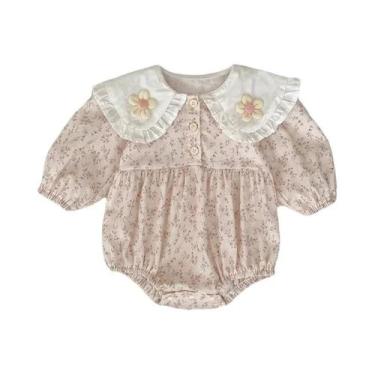 Imagem de Macacão Floral Para Bebês Meninas, Jumpsuit De Musselina Com Lapela, 0