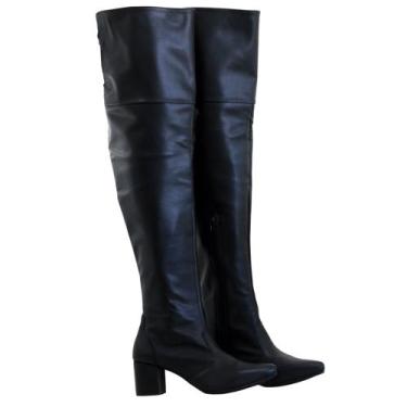 Imagem de Bota Over The Knee Feminina Salto Grosso Bico Fino Zíper Lirom, Preto,