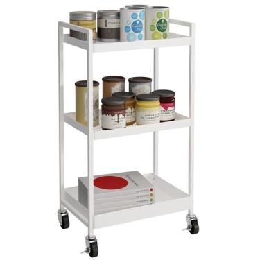 Imagem de EcoLivlav Carrinho de rodinhas utilitário de metal de 3 camadas, carrinho retangular com rodízios bloqueáveis, carrinhos de armazenamento de cozinha adequados para escritório, banheiro, cozinha