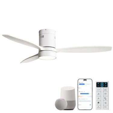 Imagem de Sofucor Ventoinhas de teto inteligentes de 132 cm com 3 lâminas de madeira maciça clara e moderna, ventilador de teto com luz Alexa/Google/APP/controle remoto para quarto, sala de estar, casa de