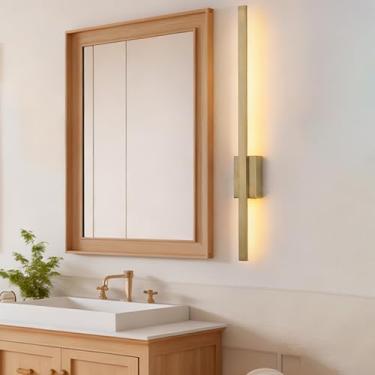 Imagem de GZZBMY Lâmpadas de Parede Interior LED Moderna Minimalista Criativa Longa Iluminação de Parede Metal Acrílico Mesa de Cabeceira Arandela para Quarto Corredor Sala de Estar Escadaria (Bronze Luz Quente