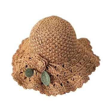 Imagem de Chapéu De Sol Feminino De Palha Com Aba Larga E Crochê, Elegante Para 