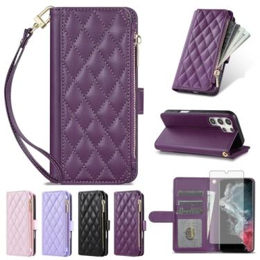 Imagem de Furiet Argyle Capa carteira para Samsung Galaxy S24 Ultra 5G com protetor de tela de vidro temperado alça de pulso, compartimento para cartão de couro PU suporte para cartão capa de telefone para