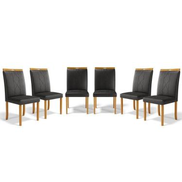 Imagem de Kit Com 6 Cadeiras Ana Madeira Maciça Estofadas Para Mesa De Jantar Courino Preto 503
