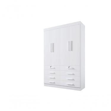 Imagem de Guarda Roupa Solteiro Mônaco 4 Portas 8 Gavetas Sem Pés - D' Doro Branco