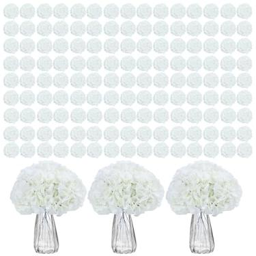 Imagem de AVIVIHO 100 peças de flores artificiais de hortênsia branca a granel (sem necessidade de vapor), hortênsias falsas de marfim fofas, flores de seda com hastes para mesa de centro de mesa, casamento
