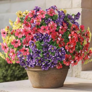 Imagem de GLIDLION 24 pacotes de glória artificial da manhã e eucalipto para uso ao ar livre, flor de seda falsa realista resistente a UV para decoração de casa de fazenda (cores mistas)