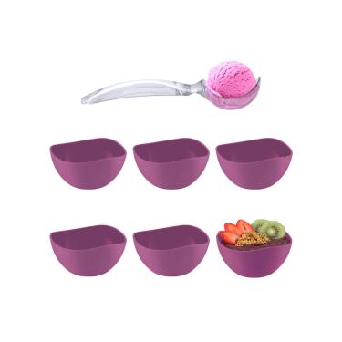 Imagem de Tigela Bowl Pote Sobremesa Roxo 6un e Colher de Sorvete Açai