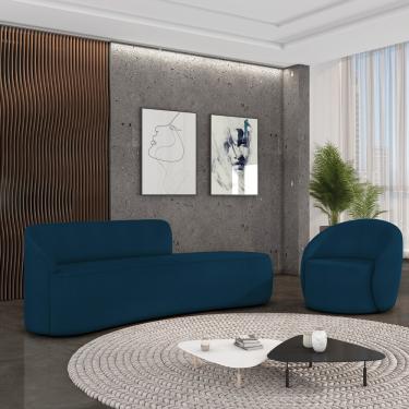 Imagem de Sofá 4 Lugares Orgânico 220cm Morgan e Poltrona Lua Bouclê Azul D03 - D'Rossi