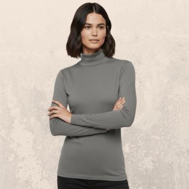 Imagem de Camiseta Feminina Térmica Gola Alta Manga Longa Proteção Uv Blusa Segu