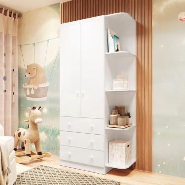 Imagem de Guarda-Roupa de Bebê Smim New 2 Portas 3 Gavetas 5 Prateleiras 100% Mdf Branco - Móveis Peroba
