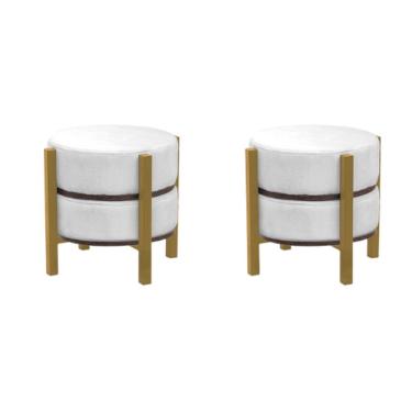 Imagem de Kit 2 Puf Redondo Multiuso Pé Madeira Reforçado Vira Mesinha Veludo Bege