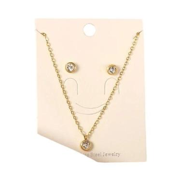 Imagem de Conjunto De Colar E Brincos Com Pingente De Cristal Em Aço Inoxidável 