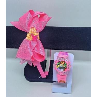 Imagem de Kit Relógio Infantil Menina Digital Pisca Luz Led Toca Musica Princesa