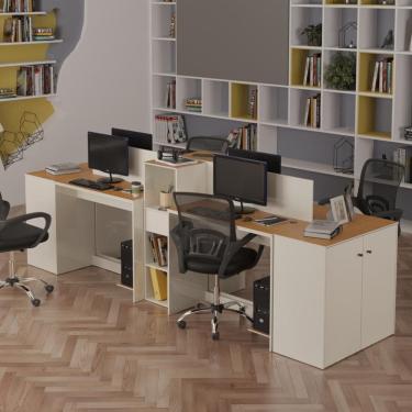 Imagem de Estação de Trabalho 4 Lugares Office Moscou 4 Mesas 2 Armários 2 Aparador  - Vianossa
