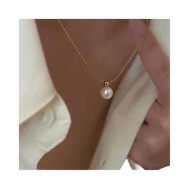 Imagem de Colar De Pérolas Elegante Curto Em Ouro 18K, Camada Única, Corrente Fi