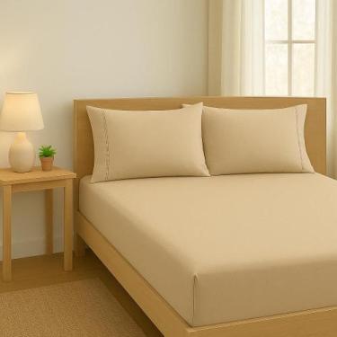 Imagem de Lençol de cama Queen 400 Fios 3 Peças 100% algodão com elastico - RT M