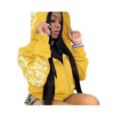 Imagem de Moletom Feminino Com Capuz E Zíper, Manga Comprida, Com Estampa De Let