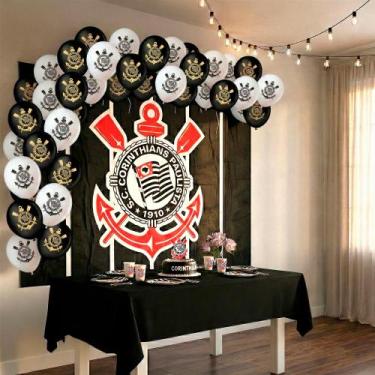 Imagem de Kit festa Corinthians Anive Toalha Preta +20 balões +Painel - piffer -