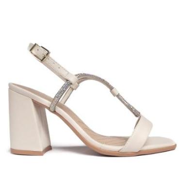 Imagem de Sandália Feminina Ramarim Napa Salto Bloco com Pedrarias Off White-Feminino