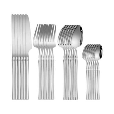 Imagem de Conjunto De Talheres De Aço Inoxidável Prateado 4/6/16/24 Peças, Faca 