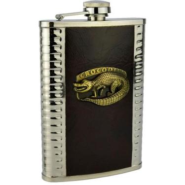 Imagem de Cantil Porta Bebida Aço Inox Crocodilo Luxo 254ml - ShopMix
