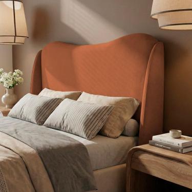 Imagem de Cabeceira Orgânica Para Cama Box Casal Padrão Luma 140cm Bouclê Terracota - Desk Design