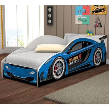 Imagem de Cama Carro Infantil Com Baú E Grade De Proteção Azul Azul