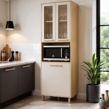 Imagem de Paneleiro de Cozinha com Nicho 4 Portas e Vidro Reflecta Salvador Cinamomo/Off White