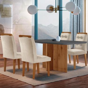 Imagem de Conjunto de Jantar Olímpia 4 Lugares Tampo em MDF com Cadeiras Carol Creme Grafite e Im...